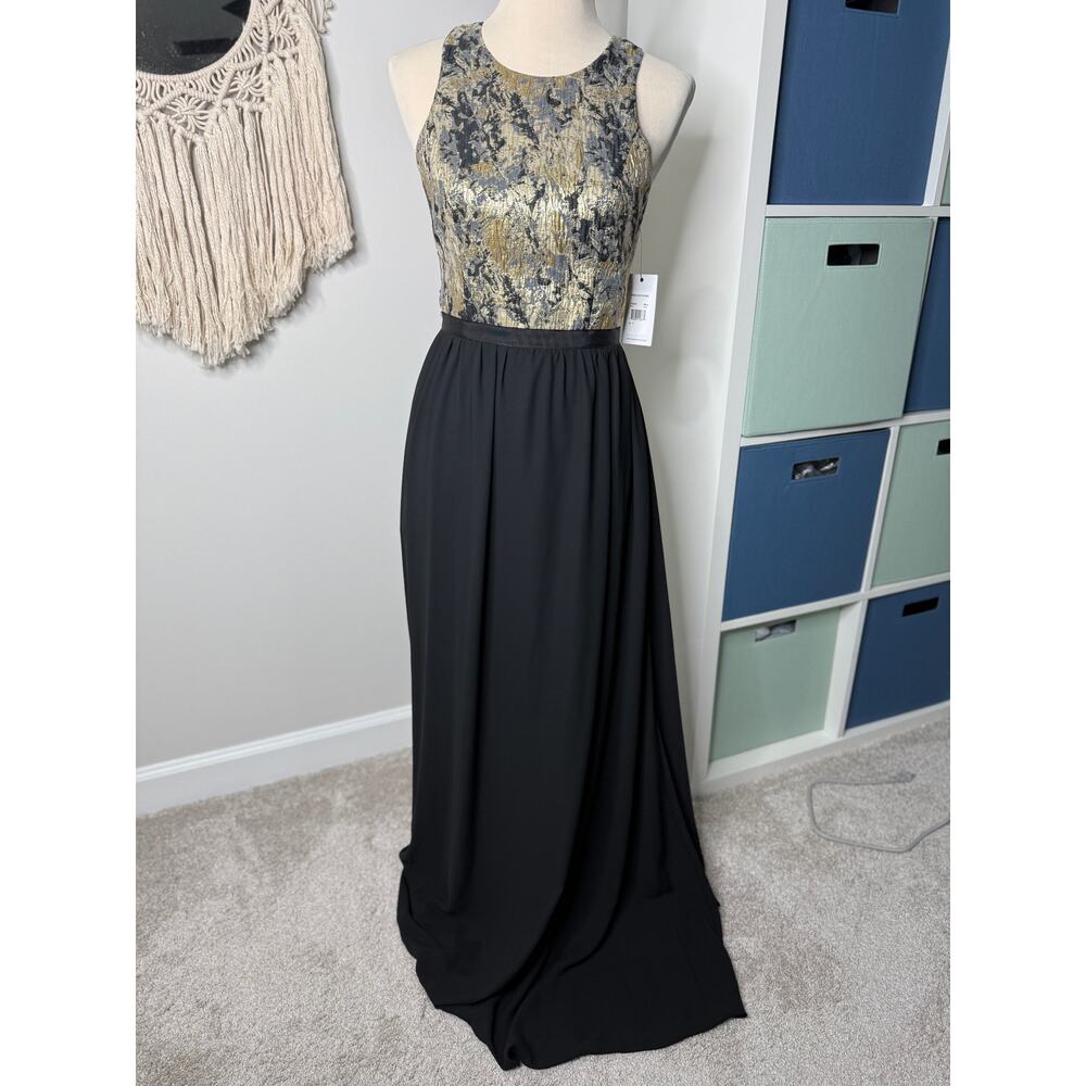 Prose & Poetry Black Gold Georgia Cutout Back Long Maxi Dress Formal Gown 4 NWT